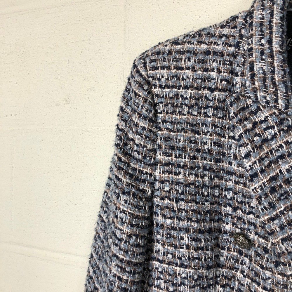 Zara Womens Textured Multicolor Tweed Double Breasted Blazer Size L Career - Picture 8 of 16